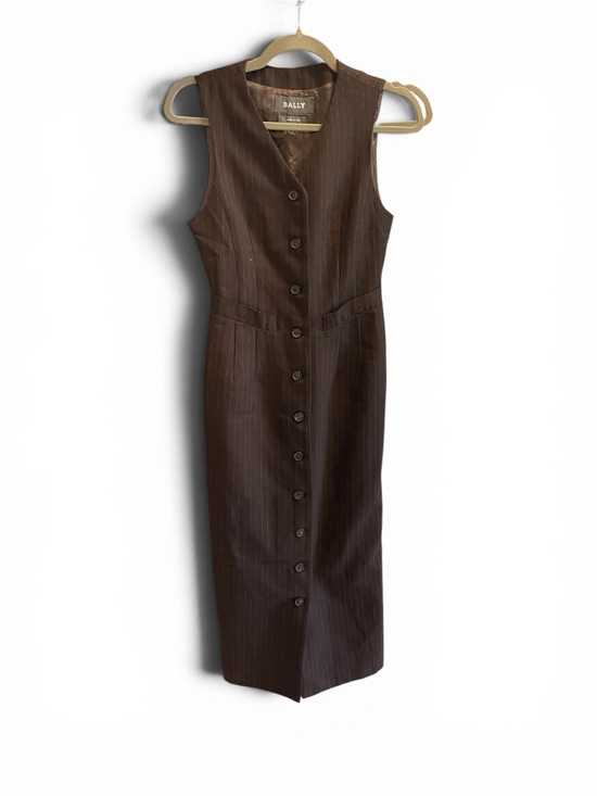 Bally Dresses & Skirts - Bally Brown Pinstripe Button-Front Midi Dress
